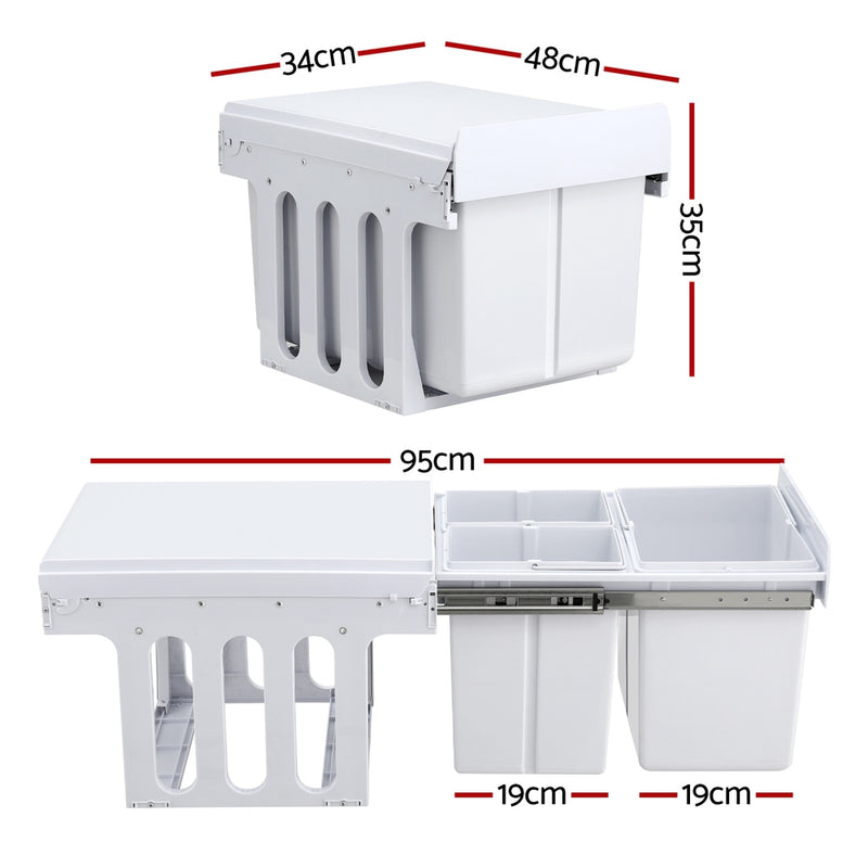 Cefito Pull Out Bin Kitchen Triple Slide Garbage Rubbish Bins Basket White 31L