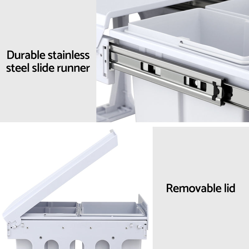 Cefito Pull Out Bin Kitchen Triple Slide Garbage Rubbish Bins Basket White 31L