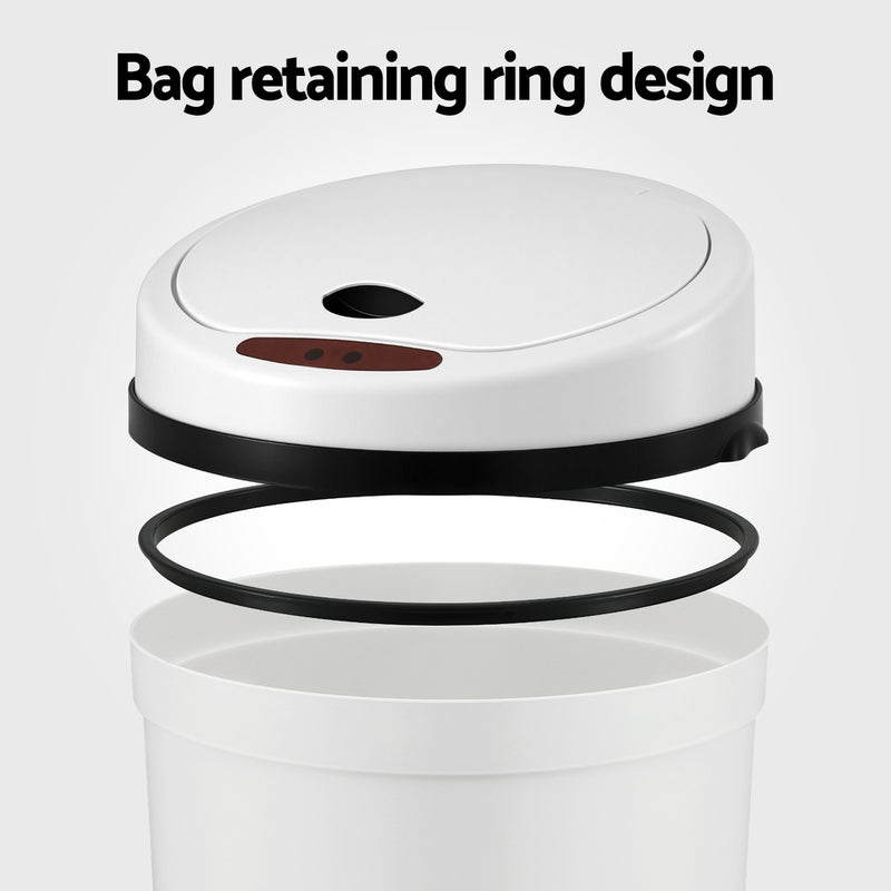 Devanti Sensor Bin Motion Rubbish Bins Kitchen Automatic Trash Can White 9L