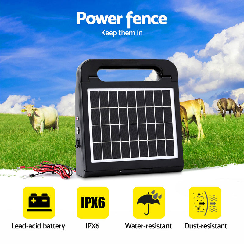 10km Electric Fence Energiser | Solar Energizer Charger Farm Animal 0.3J | Giantz