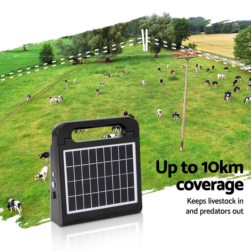 10km Electric Fence Energiser | Solar Energizer Charger Farm Animal 0.3J | Giantz