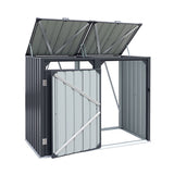 Bin Shed Double Wheelie Waste Bins Storage Steel Garden Enclosure Grey