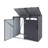 Bin Shed Double Wheelie Waste Bins Storage Steel Garden Enclosure Grey