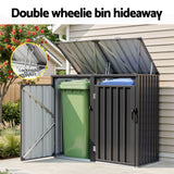 Bin Shed Double Wheelie Waste Bins Storage Steel Garden Enclosure Grey