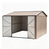 3X3M Garden Shed Outdoor Storage Backyard Tool Shed Galvanized Steel Brown