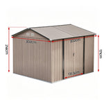 3X3M Garden Shed Outdoor Storage Backyard Tool Shed Galvanized Steel Brown