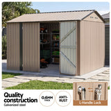 3X3M Garden Shed Outdoor Storage Backyard Tool Shed Galvanized Steel Brown