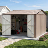 3X3M Garden Shed Outdoor Storage Backyard Tool Shed Galvanized Steel Brown