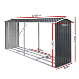Firewood Storage Shed 334.5CM x 92CM Outdoor Log Rack Galvanised Steel Wood Holder