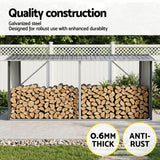 Firewood Storage Shed 334.5CM x 92CM Outdoor Log Rack Galvanised Steel Wood Holder