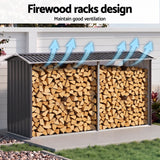 Firewood Storage Shed 334.5CM x 92CM Outdoor Log Rack Galvanised Steel Wood Holder
