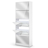 Artiss Shoe Rack Cabinet Mirror 25 Pairs White