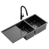 Black Stainless Steel Sink - 100x45CM With Pull Out Mixer Tap Kitchen Basin Double Bowl