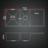 Black Stainless Steel Sink - 100x45CM With Pull Out Mixer Tap Kitchen Basin Double Bowl