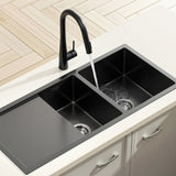Black Stainless Steel Sink - 100x45CM With Pull Out Mixer Tap Kitchen Basin Double Bowl