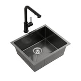 Black Stainless Steel Sink - 44x44CM With Pull Out Mixer Tap Kitchen Basin Single Bowl