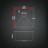 Black Stainless Steel Sink - 44x44CM With Pull Out Mixer Tap Kitchen Basin Single Bowl