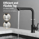 Black Stainless Steel Sink - 44x44CM With Pull Out Mixer Tap Kitchen Basin Single Bowl