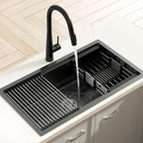 Black Stainless Steel Sink - 70x45cm - With Pull Out Mixer Tap Kitchen Basin Single Bowl