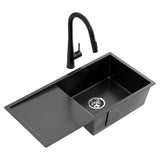 Black Stainless Steel Sink - 75x45cm - With Pull Out Mixer Tap Kitchen Basin Single Bowl