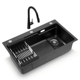 Black Stainless Steel Sink - 75x45cm - With Pull Out Mixer Tap Kitchen Basin Single Bowl