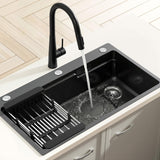 Black Stainless Steel Sink - 75x45cm - With Pull Out Mixer Tap Kitchen Basin Single Bowl