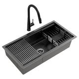 Black Stainless Steel Sink - 81x45cm - With Pull Out Mixer Tap Kitchen Basin Single Bowl