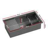 Black Stainless Steel Sink - 81x45cm - With Pull Out Mixer Tap Kitchen Basin Single Bowl