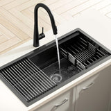 Black Stainless Steel Sink - 81x45cm - With Pull Out Mixer Tap Kitchen Basin Single Bowl