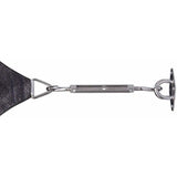 Shade sail fixing turnbuckle attached to a suitable outdoor mounting point
