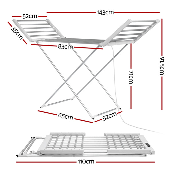 Devanti Foldable Electric Heated Towel Rail Rack with 24H Timer