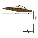 Outdoor Cantilever Umbrella | 3m | Instahut | Beige