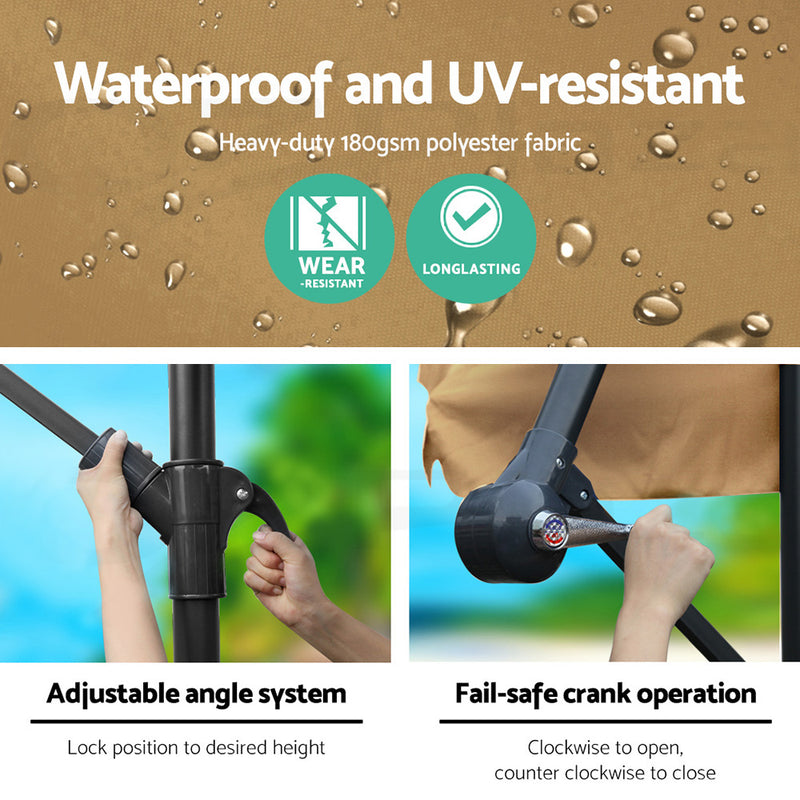 Outdoor Cantilever Umbrella | 3m | Instahut | Beige