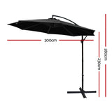 Outdoor Cantilever Umbrella | 3m | Instahut | Black