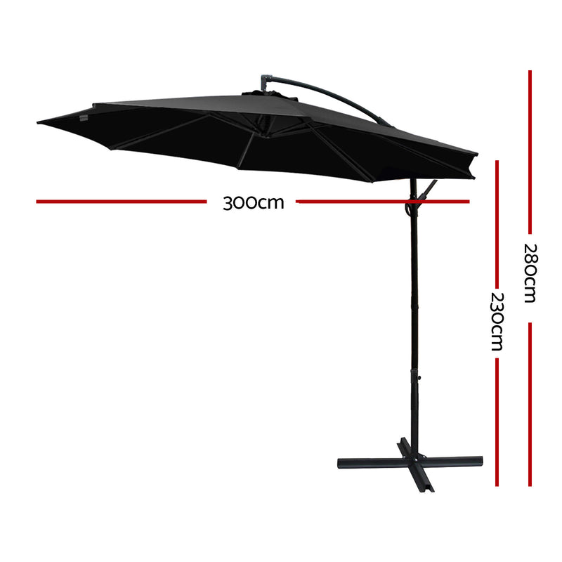 Outdoor Cantilever Umbrella | 3m | Instahut | Black