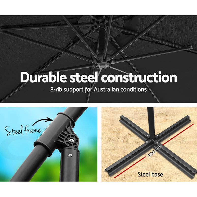 Outdoor Cantilever Umbrella | 3m | Instahut | Black