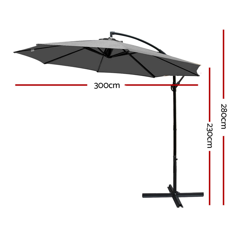 Outdoor Cantilever Umbrella | 3m | Instahut | Charcoal