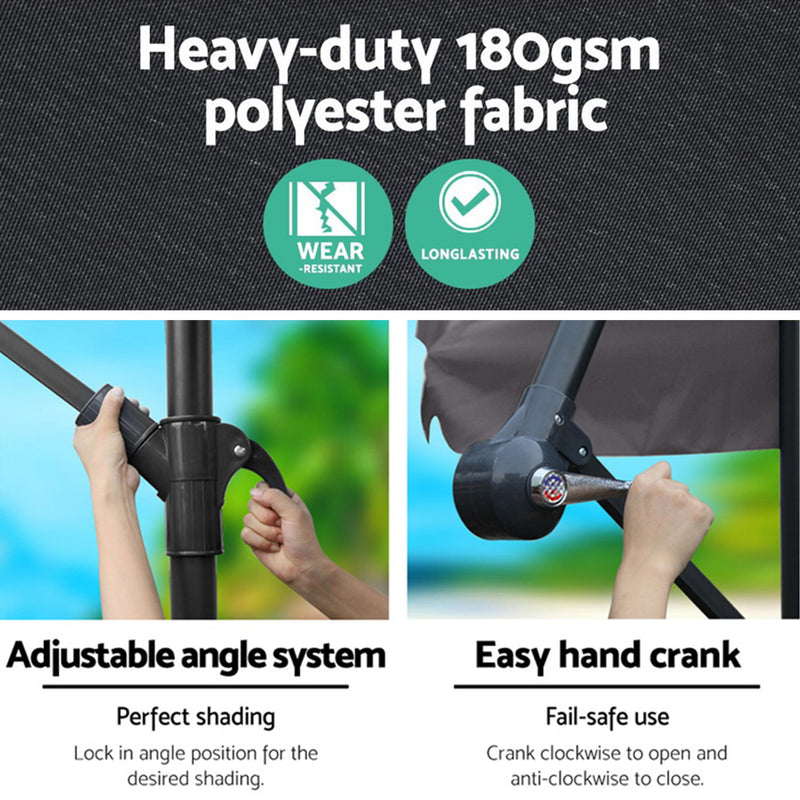 Outdoor Cantilever Umbrella | 3m | Instahut | Charcoal