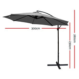 Outdoor Cantilever Umbrella | 3m | Instahut | Grey