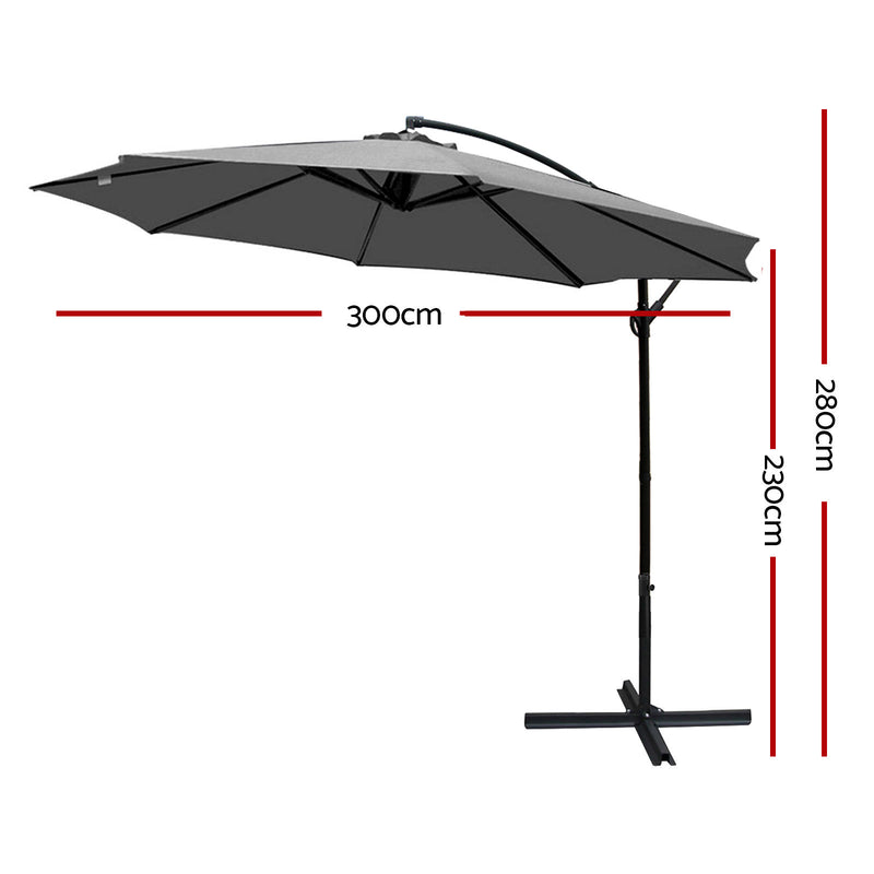 Outdoor Cantilever Umbrella | 3m | Instahut | Grey