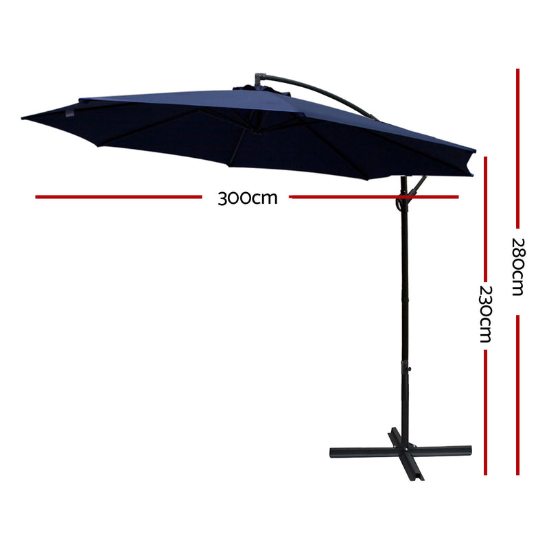 Outdoor Cantilever Umbrella | 3m | Instahut | Navy