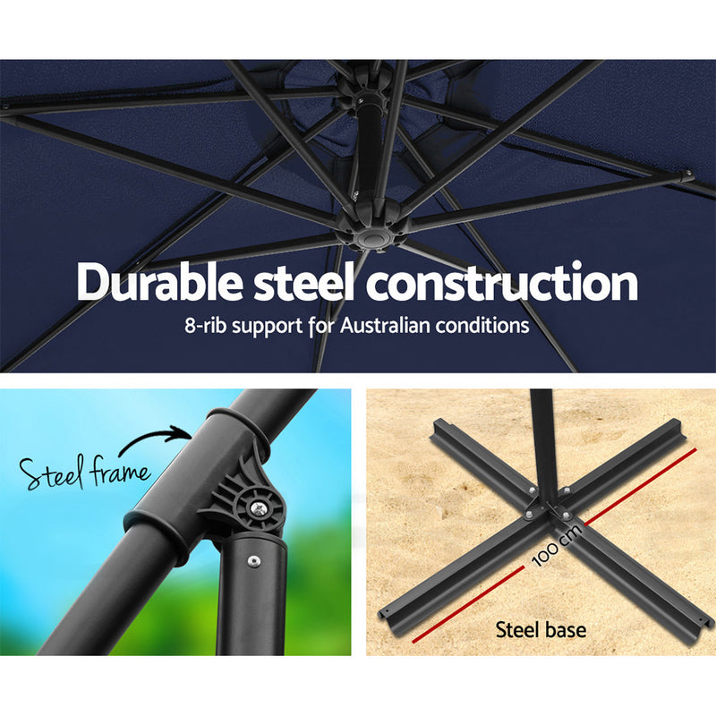 Outdoor Cantilever Umbrella | 3m | Instahut | Navy