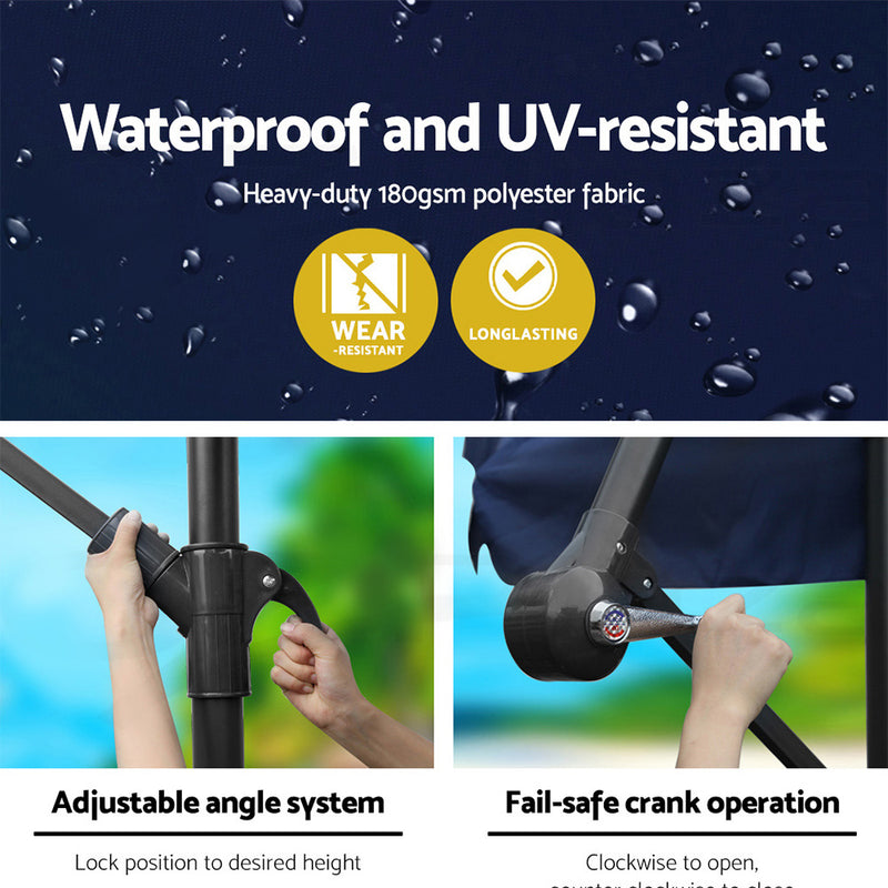 Outdoor Cantilever Umbrella | 3m | Instahut | Navy