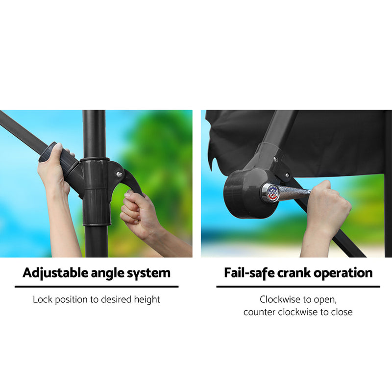 Outdoor Cantilever Umbrella | 3m | Instahut | Black
