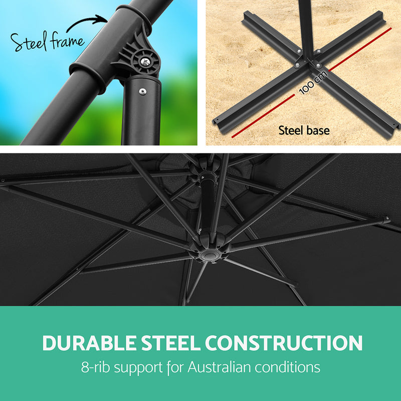 Outdoor Cantilever Umbrella | 3m | Instahut | Black