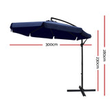 Outdoor Cantilever Umbrella | 3m | Instahut | Navy