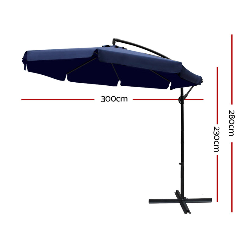 Outdoor Cantilever Umbrella | 3m | Instahut | Navy