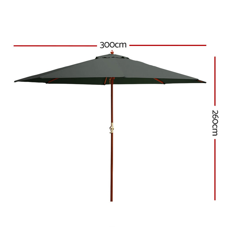 Outdoor Pole Umbrella | 3m | Instahut | Charcoal