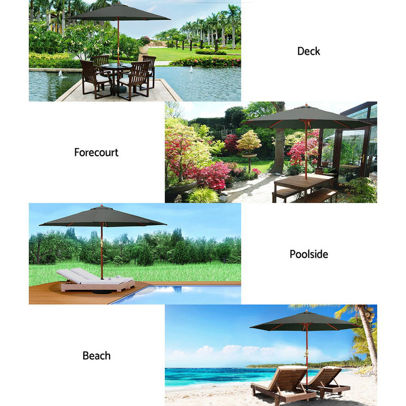 Outdoor Pole Umbrella | 3m | Instahut | Charcoal