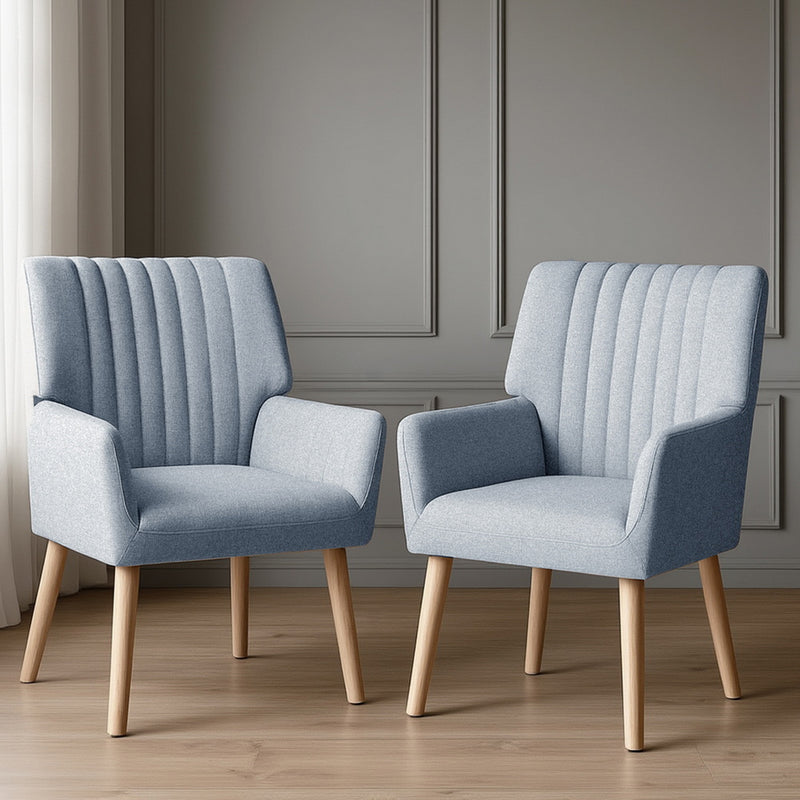 Artiss 2X Armchair Fabric Blue Grey